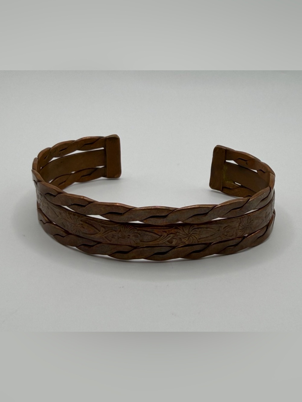 Vintage Copper Bracelet Cuff Braid Design